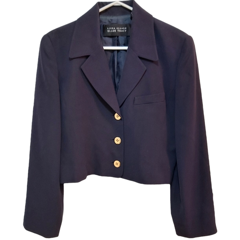 Linda Allard Ellen Tracy Navy Blue and Gold Luxury Blazer Size 10